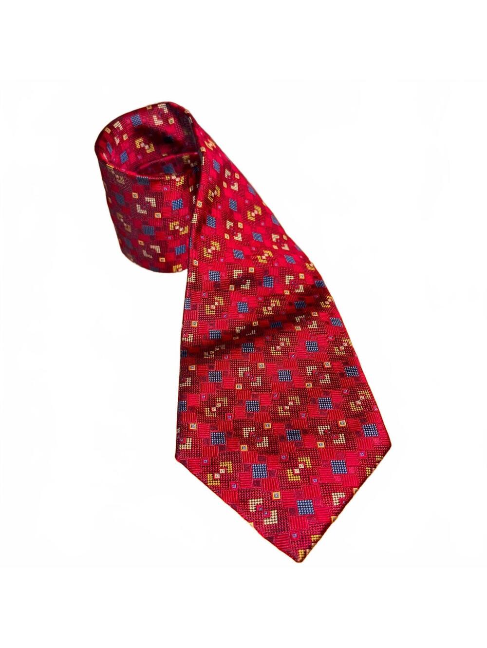 Tesoro Rosso Uomo Moda Handmade 100% Silk Dark Red Geometric Pattern Tie Luxury